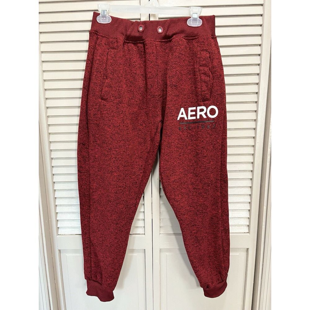 Aeropostale Red/Black Jogger  Sweatpants Elastic  Waist Pockets Size Medium Logo